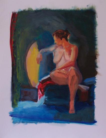 Femme au livre - Huile sur papier - 65x50 cm - 2009