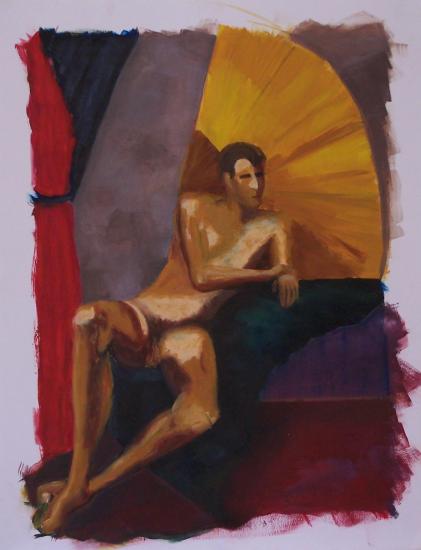 Homme à l'éventail jaune - Huile sur papier - 65x50 cm - 2009