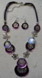 parure fleurs et ronds �mail prune