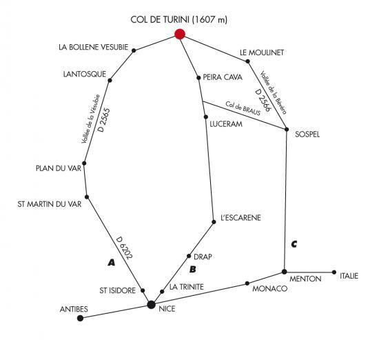 Plan d'accès au Col de Turini