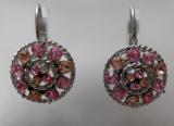 Boucles rondes m�tal et strass rose-orange.