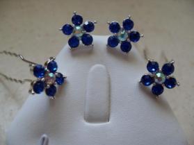 Epingles cheveux fleurs strass bleu
